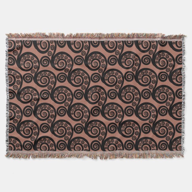 Chic Bronze-Brown Fern Frond Swirl Throw Blanket (Front)