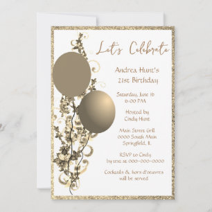 Chic Bronze Gold Glitter Brithday Invitation