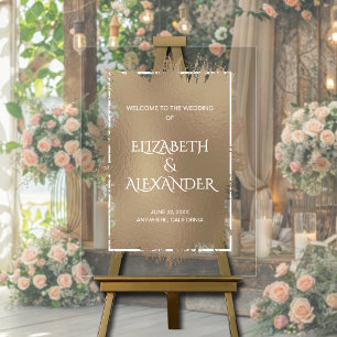 Chic Bronze Splash Wedding Welcome Acrylic Sign
