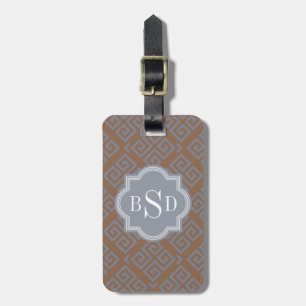 Chic brown abstract geometric pattern monogram luggage tag