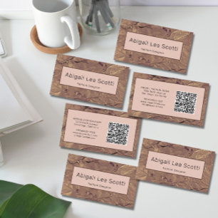 Chic Brown Abstract QR Code Business Card