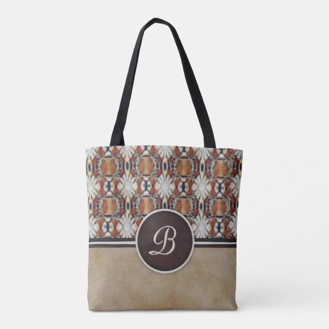 Chic Brown and Tan Batik Style Tote (Back)