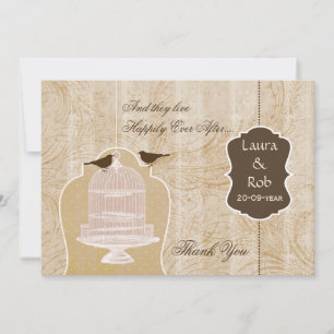 Chic brown bird cage, love birds Thank You Invitation