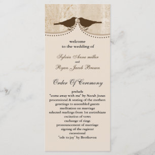 Chic brown bird cage, love birds wedding programs programme