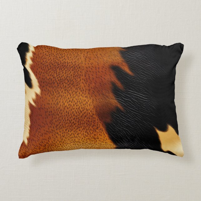 Chic Brown Black Cream Western Cowhide  Decorative Cushion (Front)
