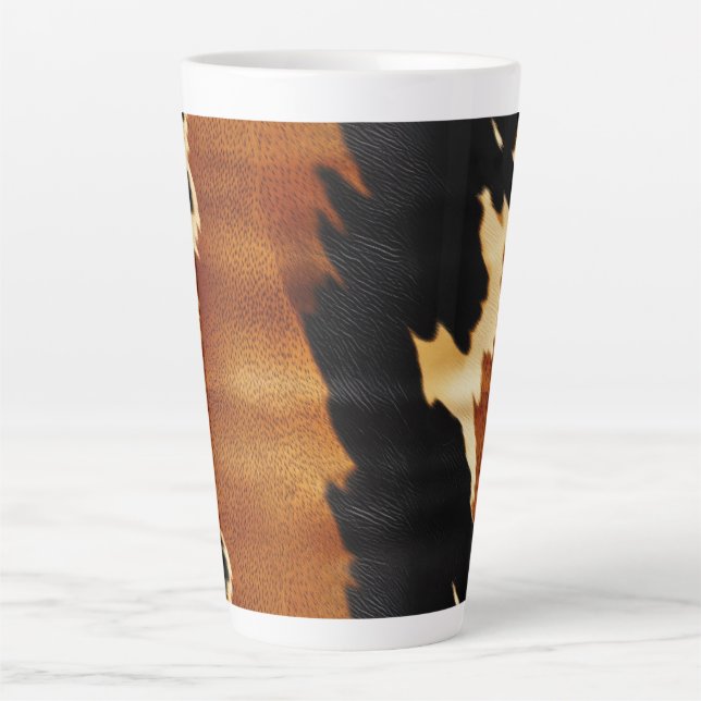 Chic Brown Black Cream Western Cowhide  Latte Mug (Front)