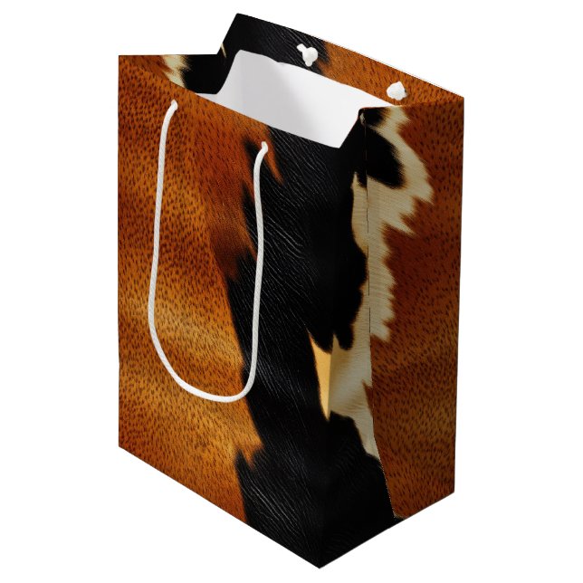 Chic Brown Black Cream Western Cowhide  Medium Gift Bag (Front Angled)