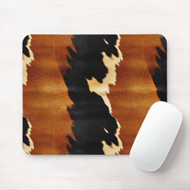 Chic Brown Black Cream Western Cowhide  Mouse Mat (With Mouse)