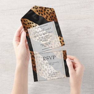 Chic Brown Black Western Cowhide All In One Invitation