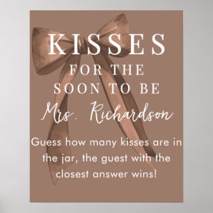 Chic Brown Bow How Many Kisses Bridal Shower Game Poster