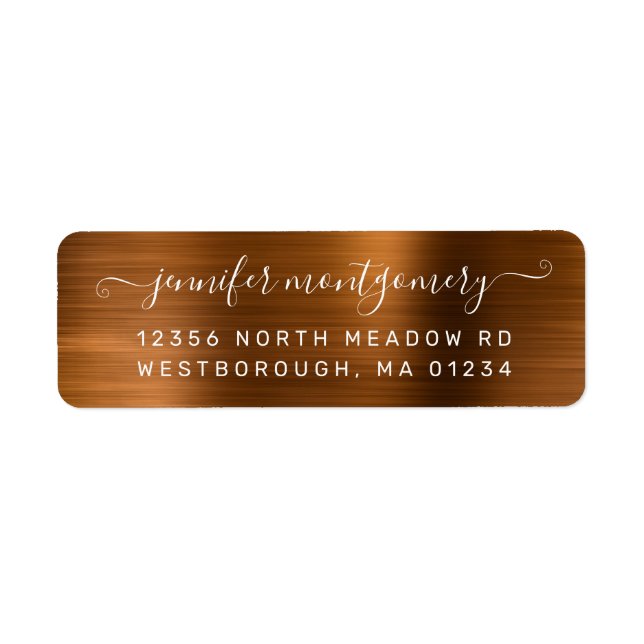 Chic Brown Brushed Metal Return Address Label (Front)