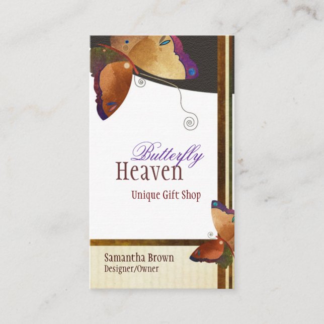 Chic Brown Butterfly Personalised Business Card (Front)