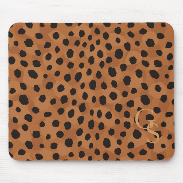 Chic brown cheetah print monogram mouse mat (Front)