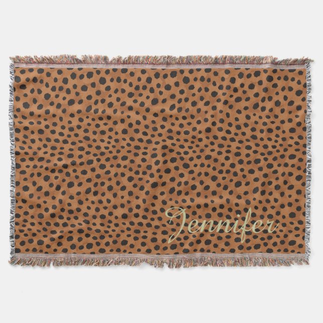 Chic brown cheetah print monogram throw blanket (Front)