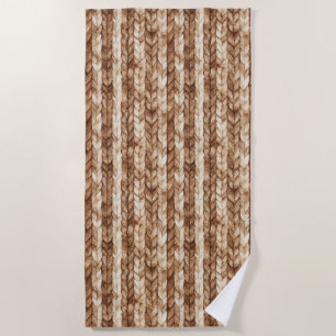 Chic Brown Cream Faux Woven Stripes Beach Towel
