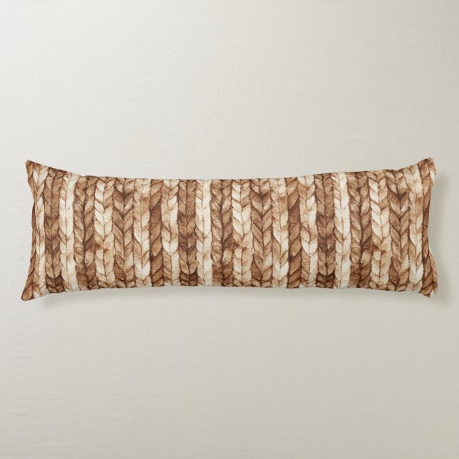 Chic Brown Cream Faux Woven Stripes Body Cushion (Front)