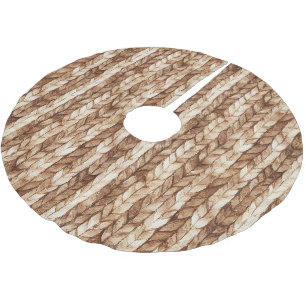 Chic Brown Cream Faux Woven Stripes Brushed Polyester Tree Skirt