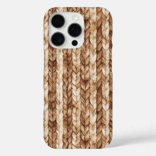 Chic Brown Cream Faux Woven Stripes iPhone 16 Pro Case