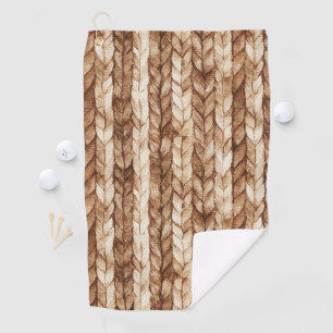 Chic Brown Cream Faux Woven Stripes Golf Towel