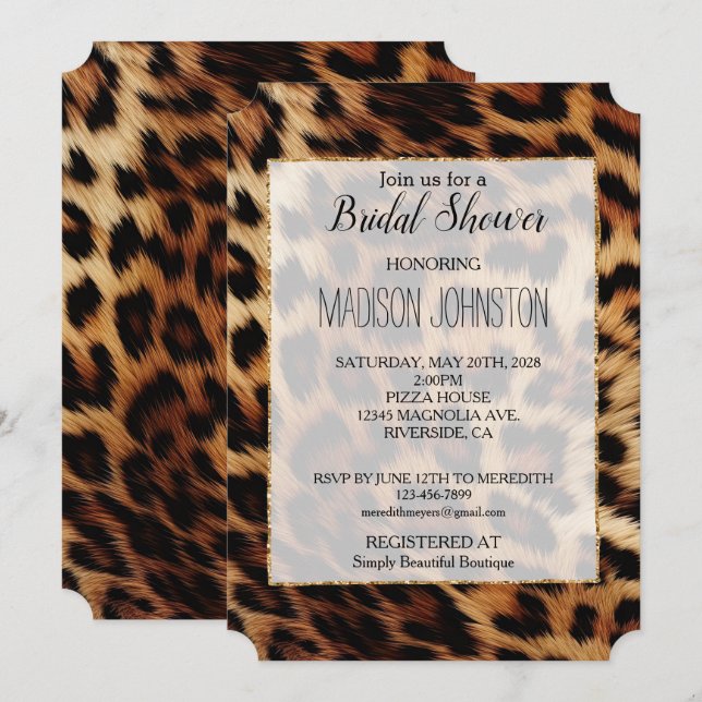Chic Brown Cream Leopard Bridal Shower Invitation (Front/Back)