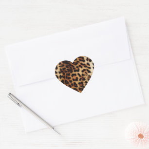 Chic Brown Cream Leopard  Heart Sticker