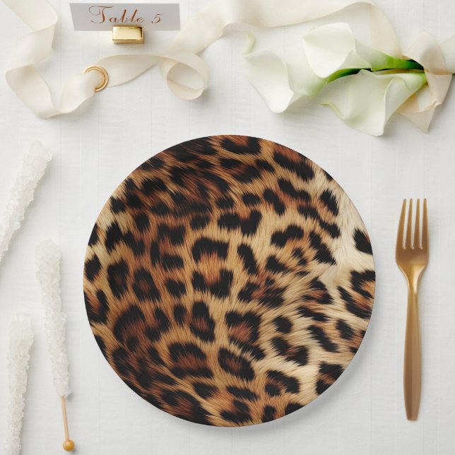 Chic Brown Cream Leopard Paper Plate (Wedding)