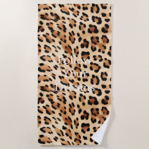 Chic Brown Cream Leopard Print Beach Towel