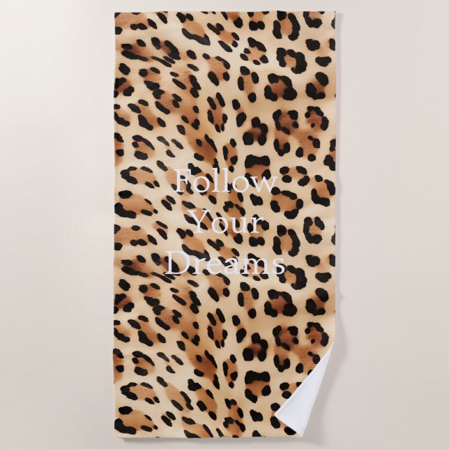 Chic Brown Cream Leopard Print Beach Towel (Front)