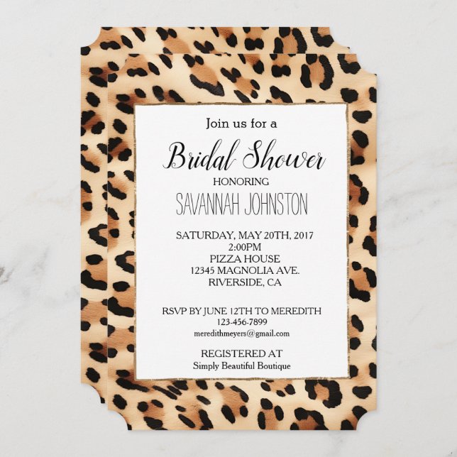 Chic Brown Cream Leopard Print Invitation (Front/Back)