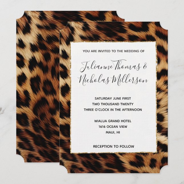 Chic Brown Cream Leopard Wedding Invitation (Front/Back)