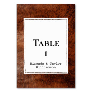 Chic Brown Faux Leather Table Number