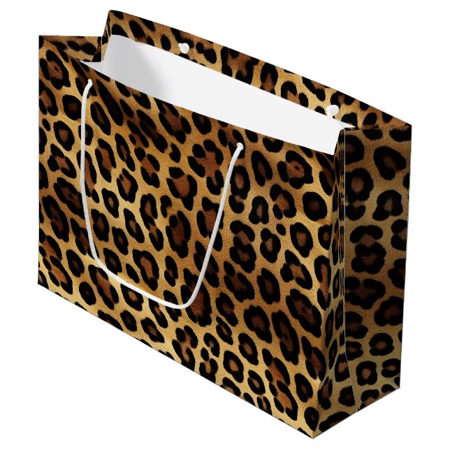 Chic Brown Gold Leopard   Large Gift Bag (Front Angled)