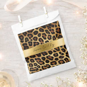 Chic Brown Gold Leopard Wedding Favour Bags