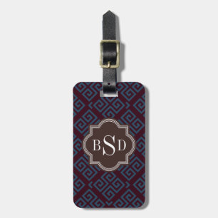 Chic brown greek key geometric patterns monogram luggage tag