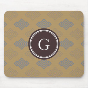 Chic brown greek key geometric patterns monogram mouse mat
