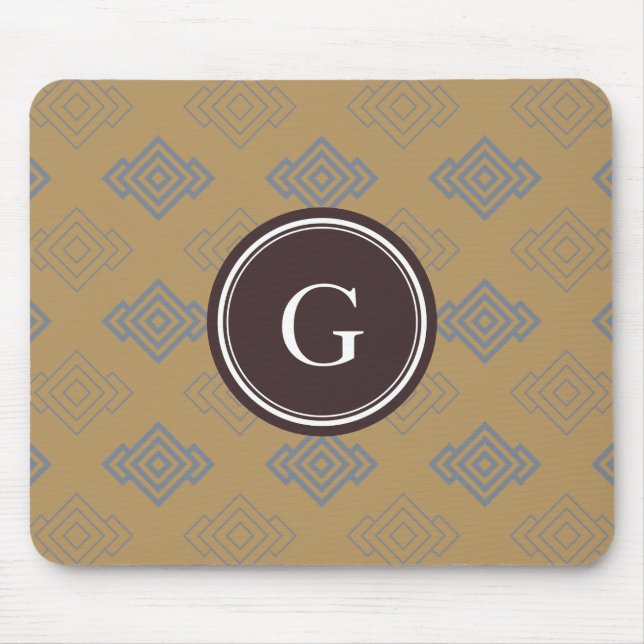 Chic brown greek key geometric patterns monogram mouse mat (Front)