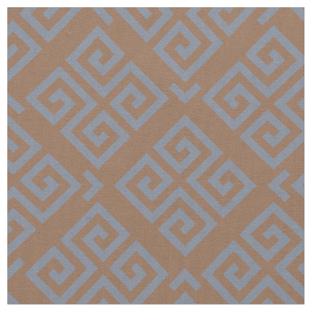 Chic brown grey greek key geometric patterns fabric (Close Up)