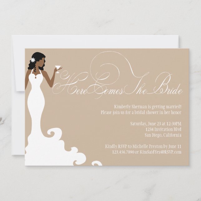 Chic Brown Here Comes the Bride Shower Invite (Front)