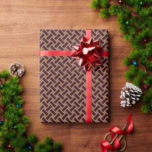 Chic brown herringbone geometric patterns monogram wrapping paper