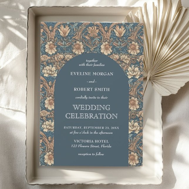 Chic brown hues dusty blue ivory floral Nouveau Invitation (Chic brown hues dusty blue ivory floral Nouveau Invitation)