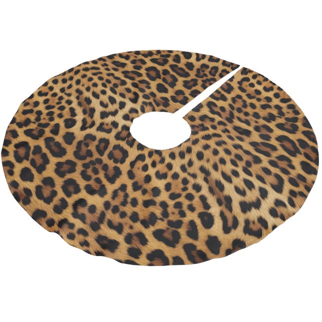 Chic Brown Leopard Print Brushed Polyester Tree Skirt (Angled)