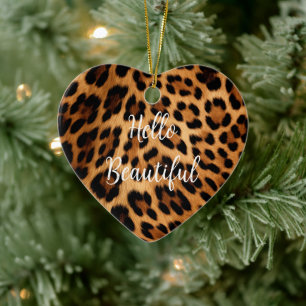 Chic Brown Leopard Print Christmas Ceramic Tree Decoration