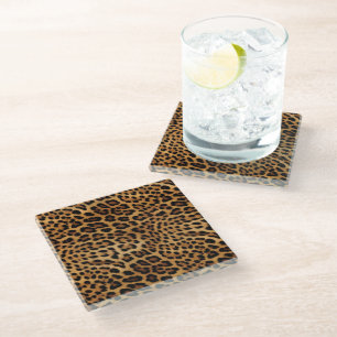 Chic Brown Leopard Print Doormat Glass Coaster