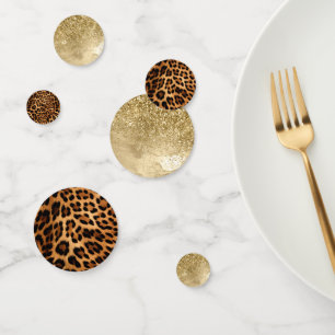 Chic Brown Leopard Print & Gold Confetti