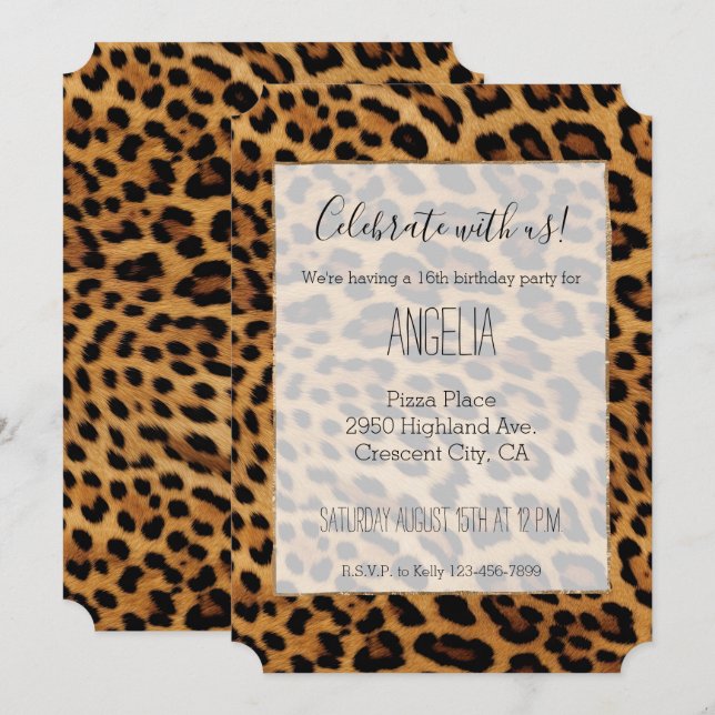 Chic Brown Leopard Print Invitation (Front/Back)