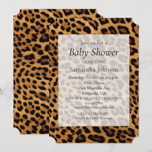 Chic Brown Leopard Print Invitation (Front/Back)