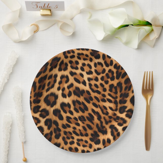 Chic Brown Leopard Print  Paper Plate (Wedding)