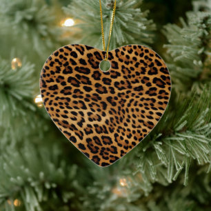 Chic Brown Leopard Print Pink Gold Ceramic Tree Decoration