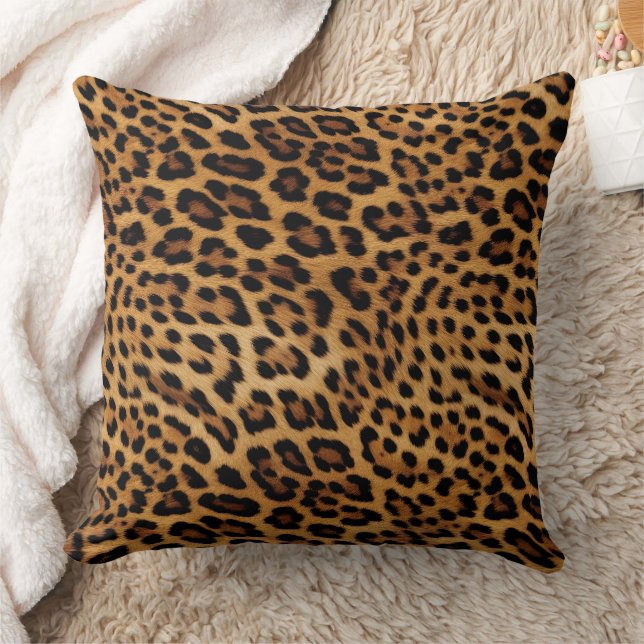 Chic Brown Leopard Print Pink Gold Cushion (Blanket)