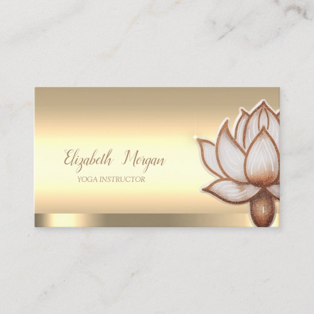 Chic Brown Lotus Flower Yoga Instructor Business Card (Front)